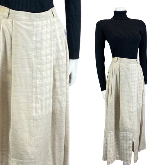 Vintage 90s 00s Cream Landhaus Gingham Linen Long Maxi Skirt S 8/10