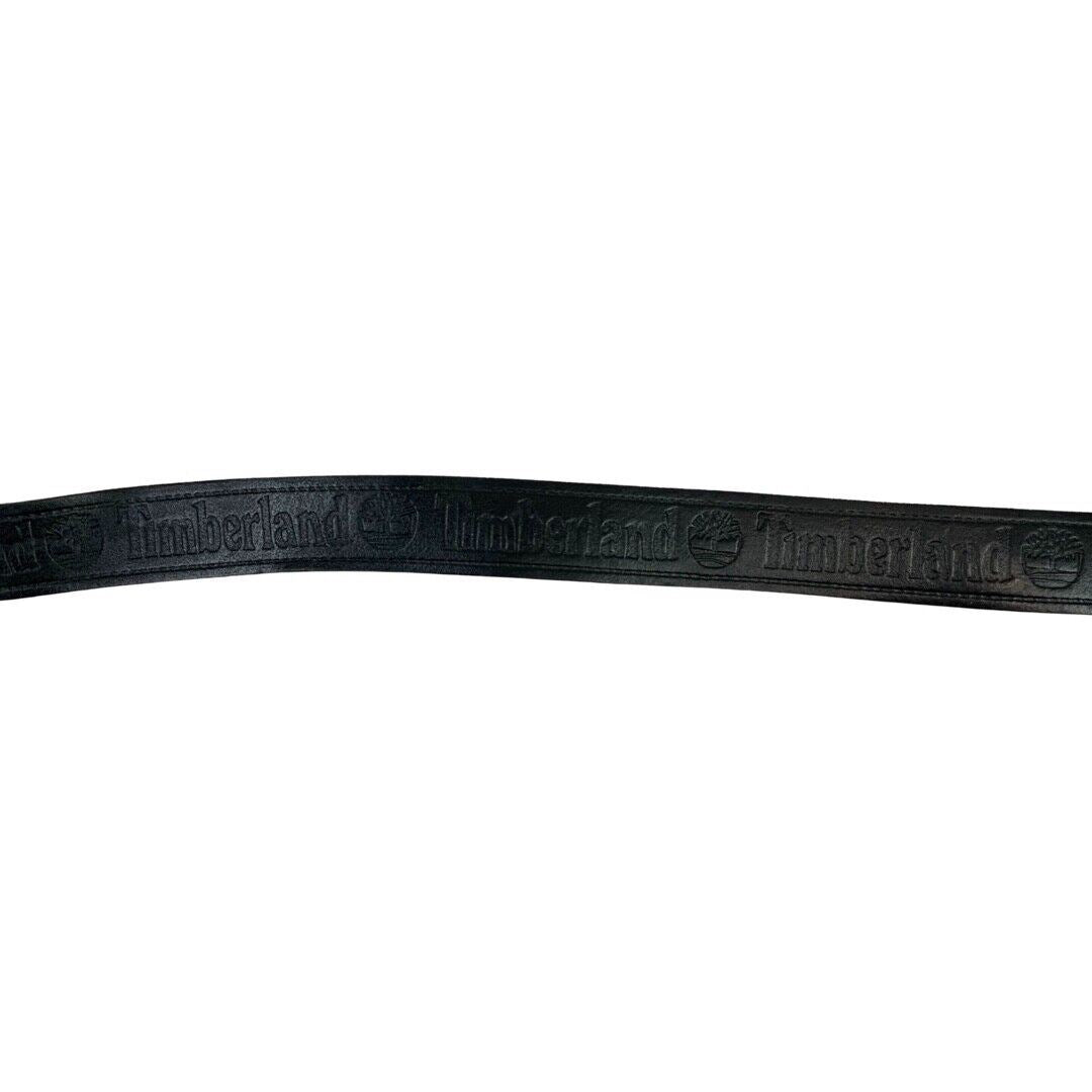 Vintage 90s 00s Black Leather Timberland Embossed Logo Spell-Out Chunky Belt M