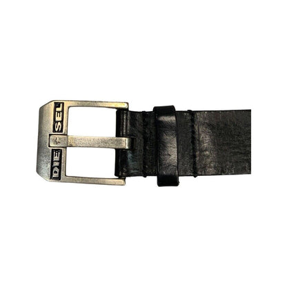 Vintage 90s 00s Black Leather Diesel Star Engraved Buckle Chunky Belt L