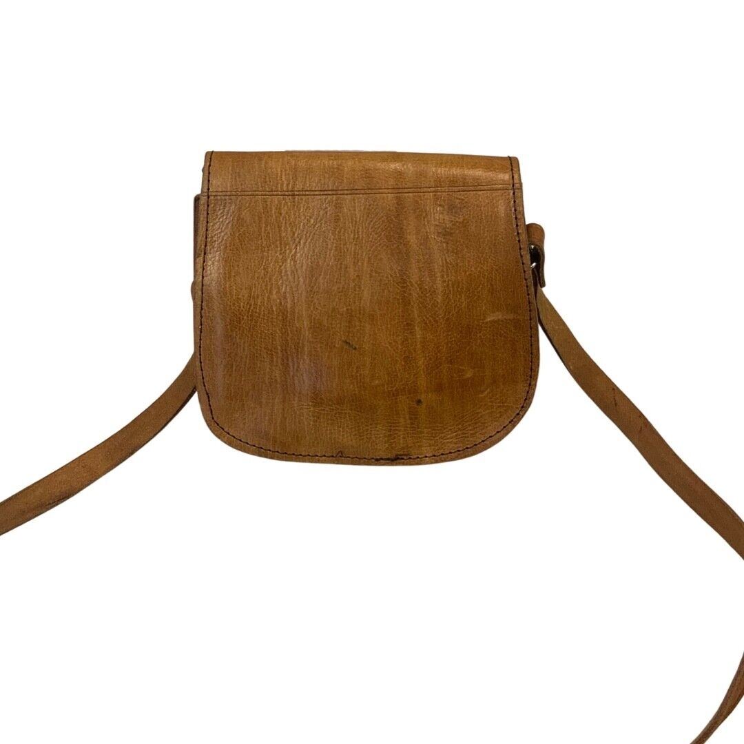 VINTAGE 60s 70s BROWN TOOLED LEATHER BOHO FLORAL VINE LEAFY MINI SHOULDER BAG