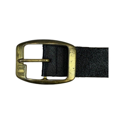 Vintage 90s 00s Brown Leather G Star Raw Denim Engraved Brass Buckle Belt M/L