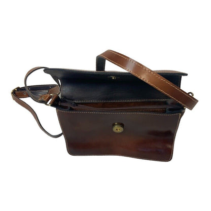 Vintage 80s 90s Brown Shiny Leather Mini Cross Body Bag