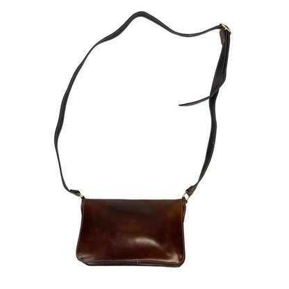 Vintage 80s 90s Brown Shiny Leather Mini Cross Body Bag