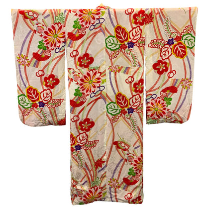 Vintage 70s 80s Pink Red Silk Geometric Komon Showa Kimono 12 M