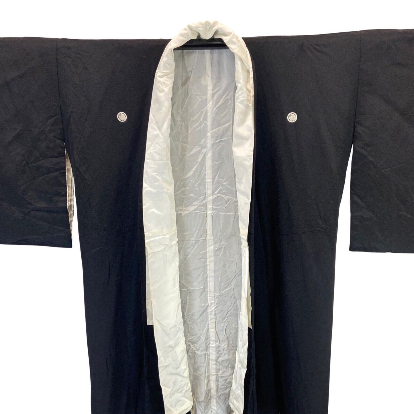 Vintage 70s 80s Black Gold Embroidered Embellished Silk Kimono