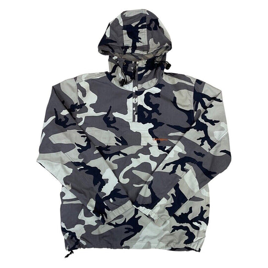 Carhartt Black & Grey Camouflage Print Pull-Over Hooded Windbreaker Medium