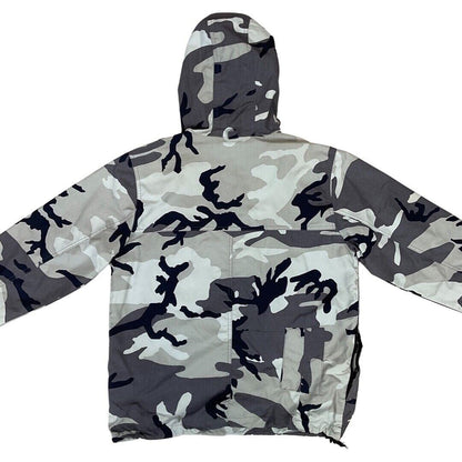 Carhartt Black & Grey Camouflage Print Pull-Over Hooded Windbreaker Medium