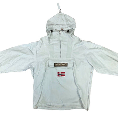Y2K Light Blue Napapijri Geographic Rainforest 1/4 Zip Windbreaker XXL