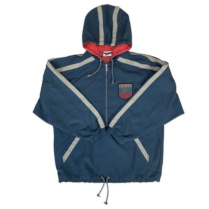Vintage 90s Navy Blue & Silver Reebok 1/2 Zip Hooded Windbreaker XXL
