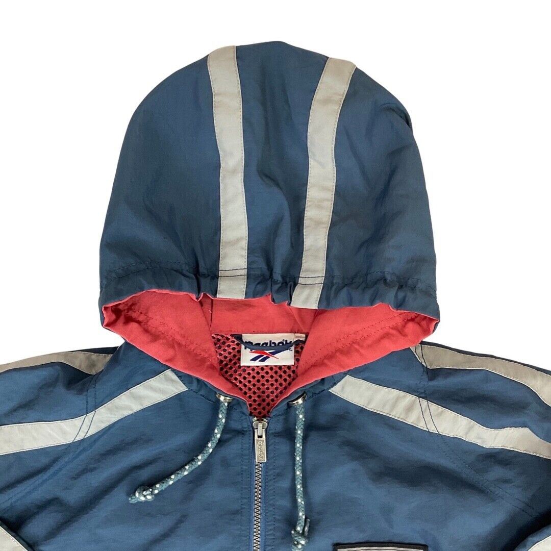 Vintage 90s Navy Blue & Silver Reebok 1/2 Zip Hooded Windbreaker XXL