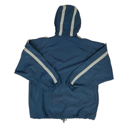 Vintage 90s Navy Blue & Silver Reebok 1/2 Zip Hooded Windbreaker XXL