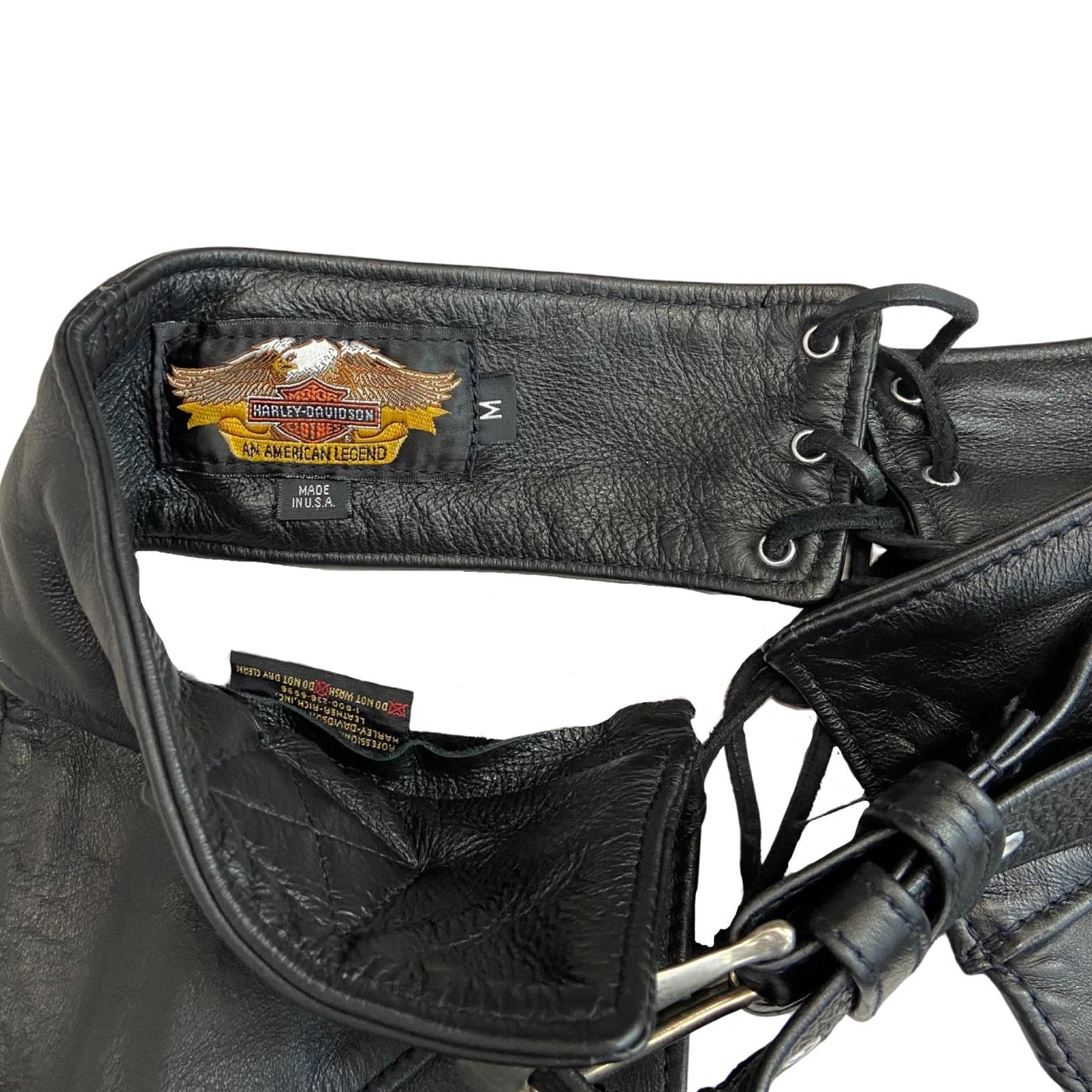 VTG GENUINE USA HARLEY DAVIDSON LEATHER CHAPS BIKER CHOPPER WESTERN M 30”-34”
