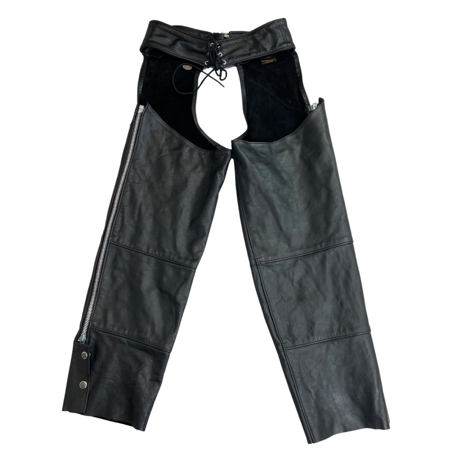 VTG GENUINE USA HARLEY DAVIDSON LEATHER CHAPS BIKER CHOPPER WESTERN M 30”-34”