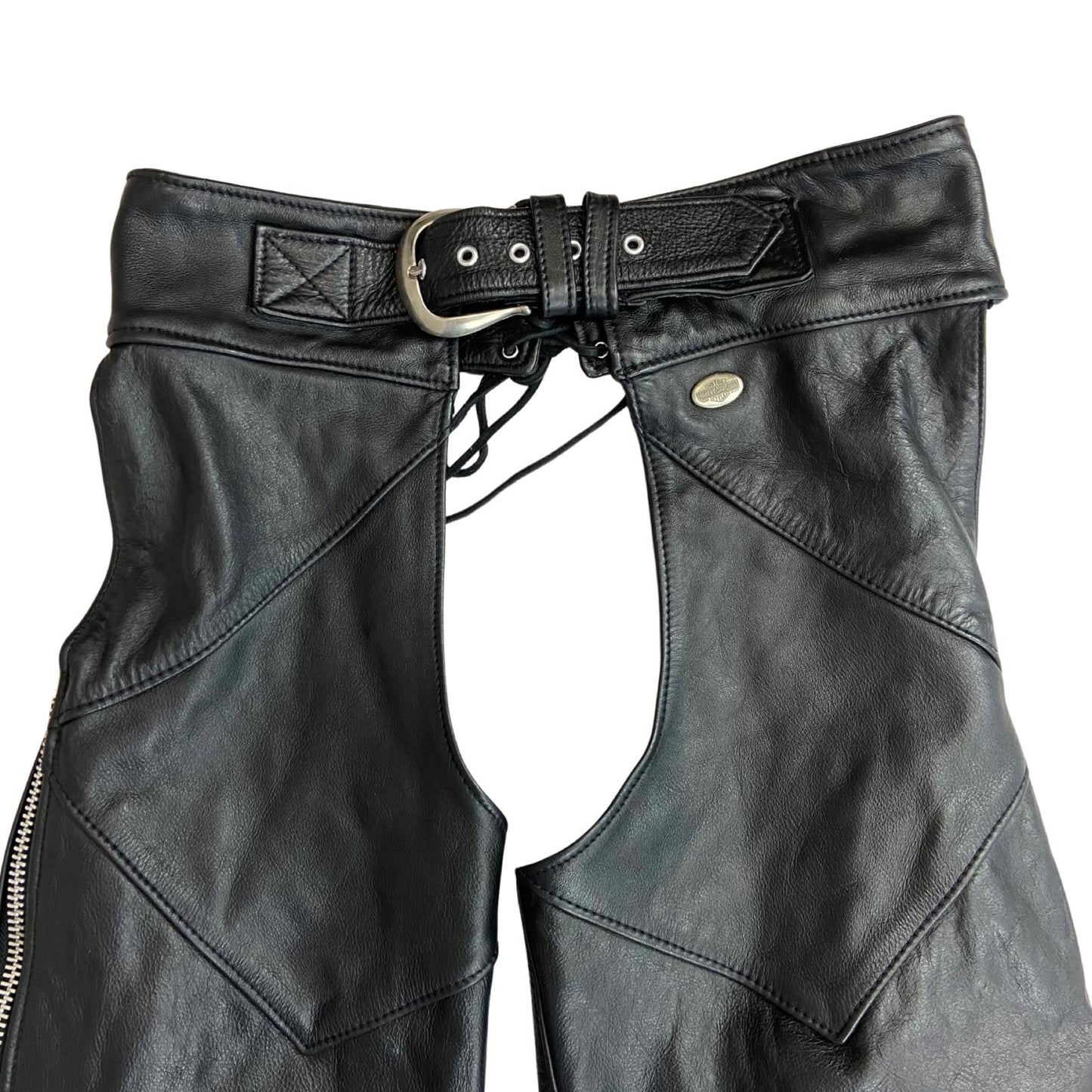 VTG GENUINE USA HARLEY DAVIDSON LEATHER CHAPS BIKER CHOPPER WESTERN M 30”-34”