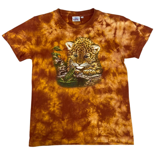 Y2k Orange Tie Dye Tiger Cub Graphic Print T-Shirt Small