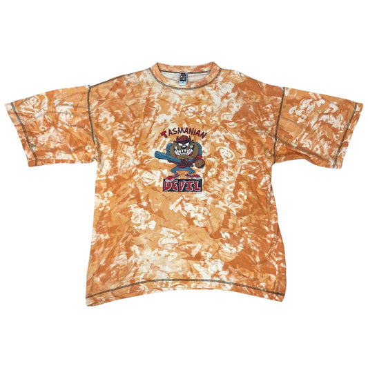 Vintage 1996 Orange Tie Dye Tasmanian Devil 'Baseball Battle' Graphic Tee Large