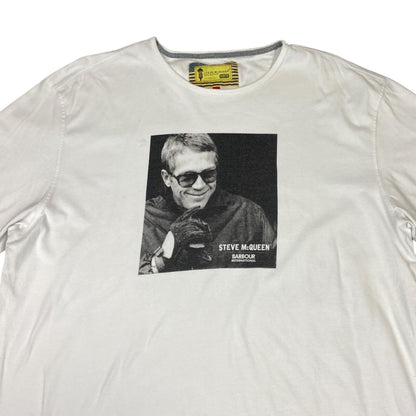 Y2k White Barbour International The Steve McQueen Collection Graphic T-Shirt XXL