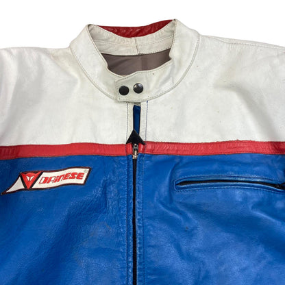 VTG 80s DAINESE ITALY LEATHER BIKER JACKET  ZIP MOTORCYCLE RACING ROCKER 44” L