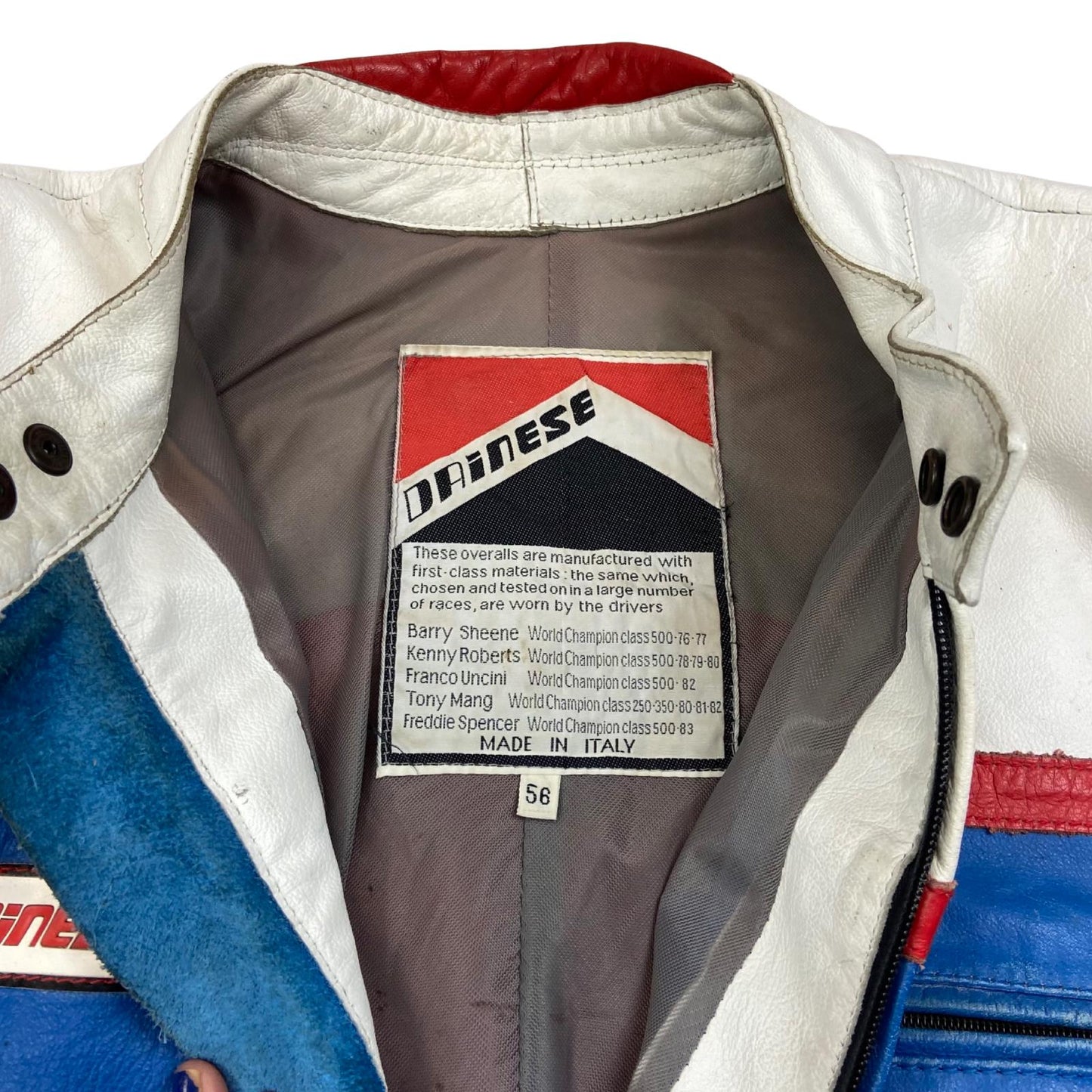 VTG 80s DAINESE ITALY LEATHER BIKER JACKET  ZIP MOTORCYCLE RACING ROCKER 44” L