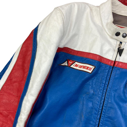 VTG 80s DAINESE ITALY LEATHER BIKER JACKET  ZIP MOTORCYCLE RACING ROCKER 44” L