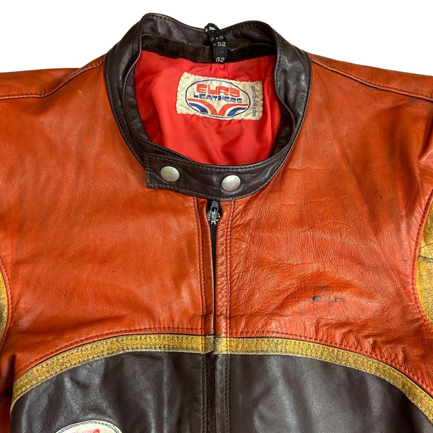 VTG 70s 80s EURO LEATHERS ORANGE LEATHER 1 PIECE RACING SUIT BIKER XS