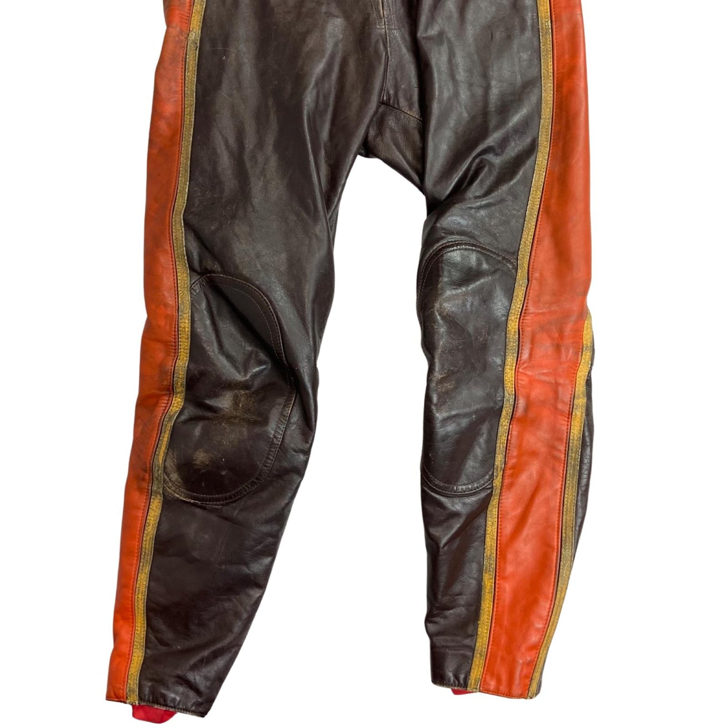 VTG 70s 80s EURO LEATHERS ORANGE LEATHER 1 PIECE RACING SUIT BIKER XS