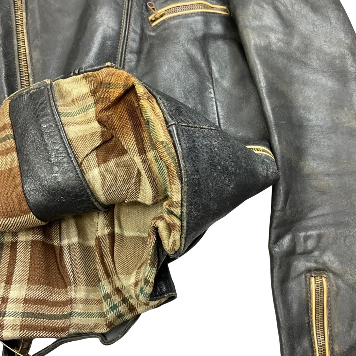 VTG 1960s HEAVY LEATHER BIKER JACKET LINED MULTI ZIP MOTORCYCLE ROCKER 36” S