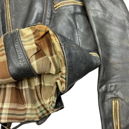 VTG 1960s HEAVY LEATHER BIKER JACKET LINED MULTI ZIP MOTORCYCLE ROCKER 36” S