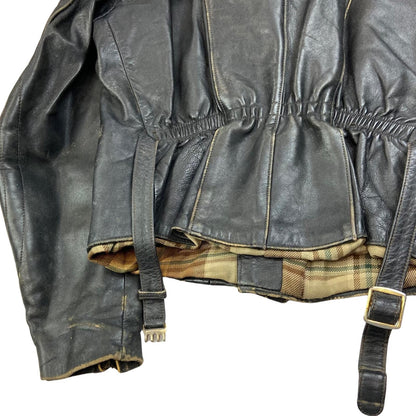 VTG 1960s HEAVY LEATHER BIKER JACKET LINED MULTI ZIP MOTORCYCLE ROCKER 36” S