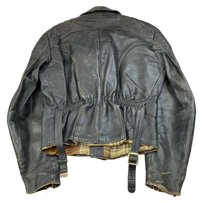 VTG 1960s HEAVY LEATHER BIKER JACKET LINED MULTI ZIP MOTORCYCLE ROCKER 36” S