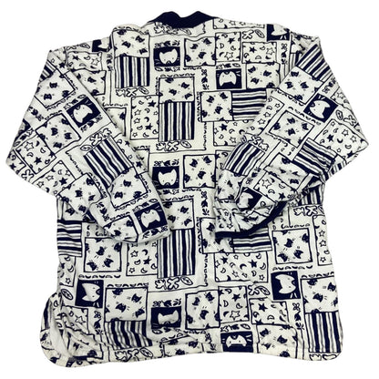 Vintage 80s 90s White Blue Etam Graphic Patterned Sweater Jumper Pullover L 16