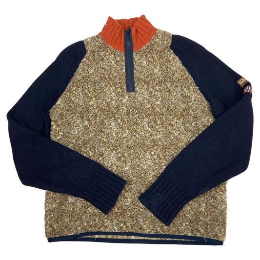 Vintage 00s Multicoloured Napapijri Fleece Jumper Quater-Zip Sweater Pullover L