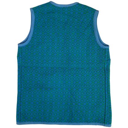 Vintage 60s 70s Blue Welsh Wool Waistcoat Geometric Patterned Tapestries M 12 14