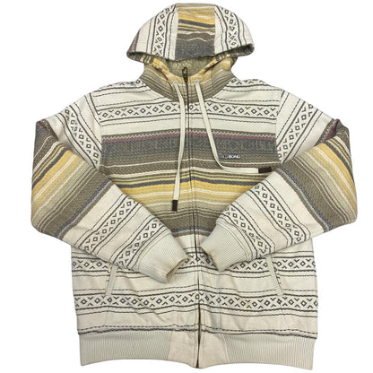Vintage 00s Cream Billabong Geometric Patterned Zip-Up Hoodie Sweater Jumper M