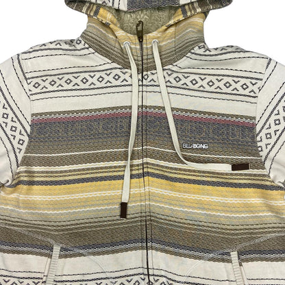 Vintage 00s Cream Billabong Geometric Patterned Zip-Up Hoodie Sweater Jumper M