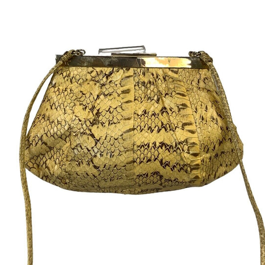VINTAGE 80S 70S BEIEGE CREAM GOLD FAUX SNAKESKIN CROSSBODY BAG