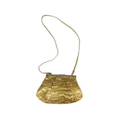 VINTAGE 80S 70S BEIEGE CREAM GOLD FAUX SNAKESKIN CROSSBODY BAG
