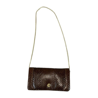 VINTAGE 70S 80S BROWN GOLD FAUX SNAKESKIN LEATHER SHOULDER HANDBAG