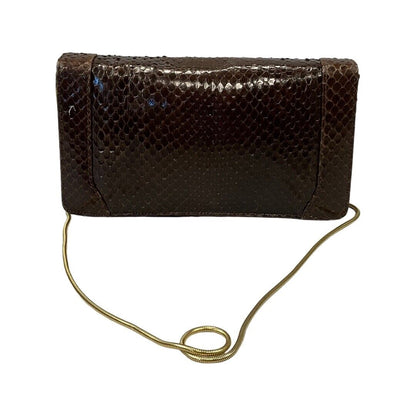 VINTAGE 70S 80S BROWN GOLD FAUX SNAKESKIN LEATHER SHOULDER HANDBAG