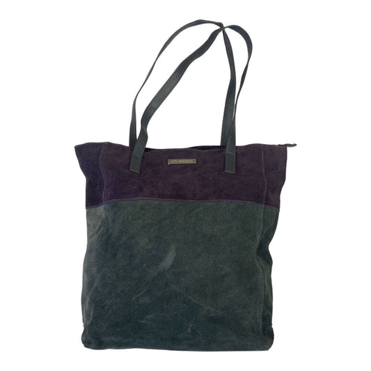 VINTAGE 90S 00S GREY PURPLE TWO TONE CONTRAST STITCH SUEDE TOTE BAG