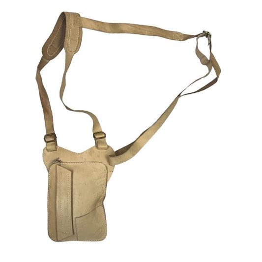 VINTAGE 80S 90S CREAM LEATHER SUEDE HARNESS HOLSTER CROSS BODY BAG