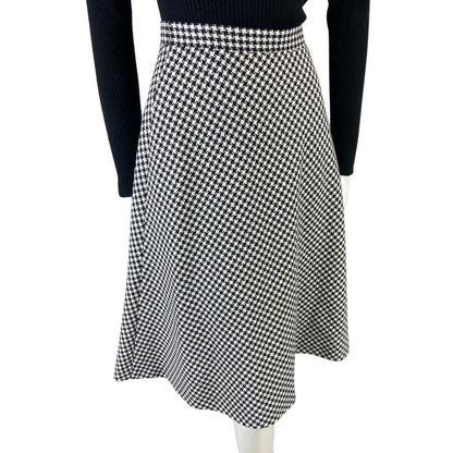 VINTAGE 70s BLACK WHITE DOG TOOTH SWING MIDI SKIRT 8 10 S