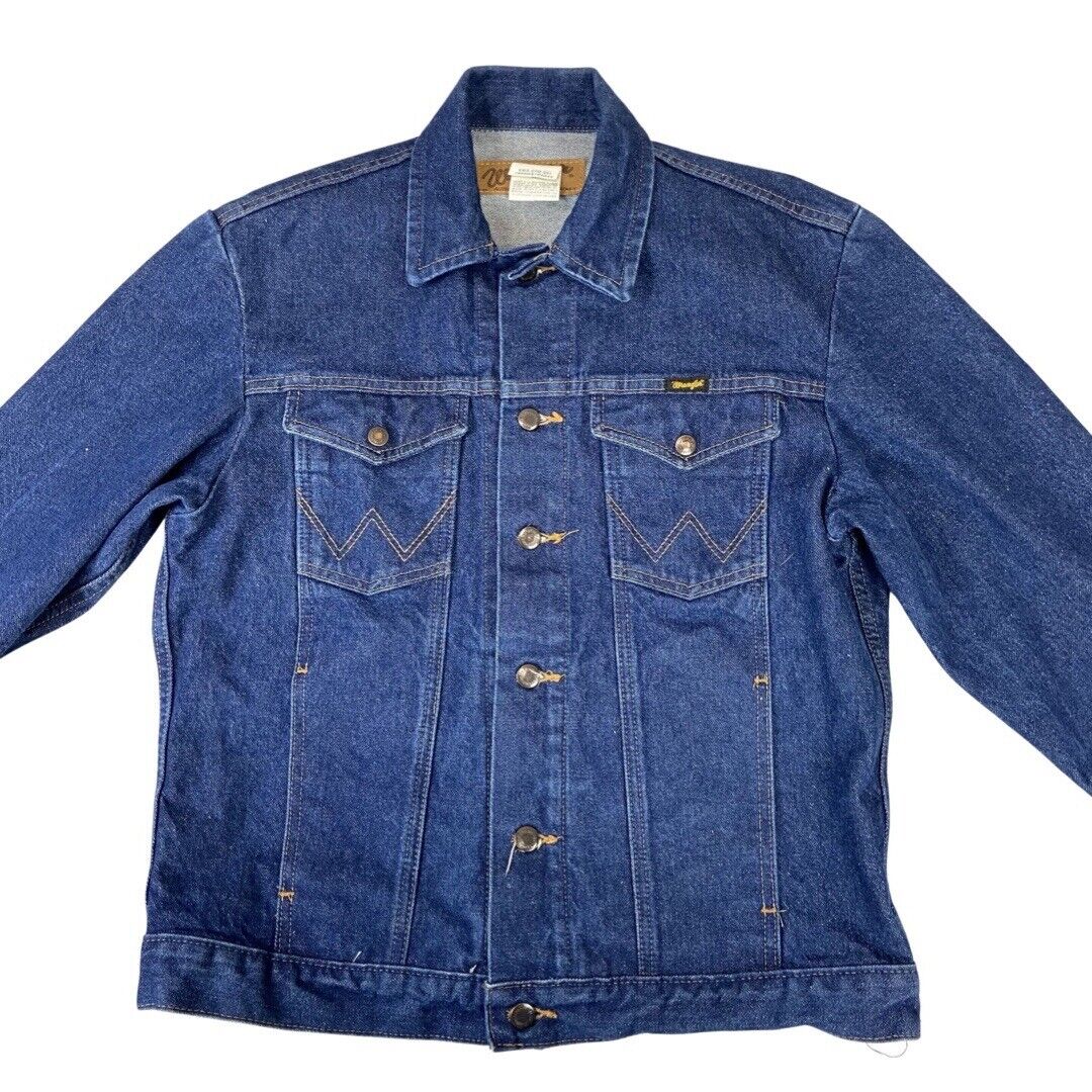 VTG 1980s WRANGLER DENIM JACKET TRUCKER WESTERN MOD ROCKABILLY 40” M