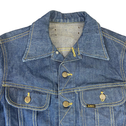 RARE VTG EARLY 1970s USA MADE LEE JEANS TRUCKER STIFF DENIM JACKET 34” XS