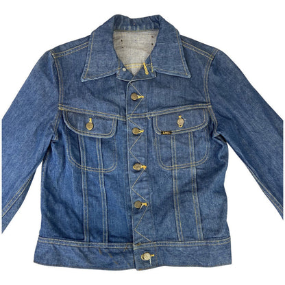 RARE VTG EARLY 1970s USA MADE LEE JEANS TRUCKER STIFF DENIM JACKET 34” XS