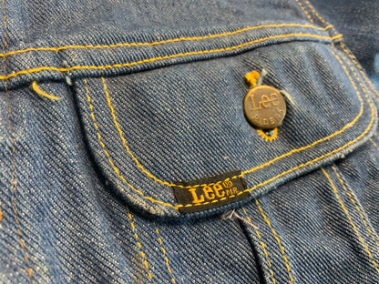 RARE VTG EARLY 1970s USA MADE LEE JEANS TRUCKER STIFF DENIM JACKET 34” XS