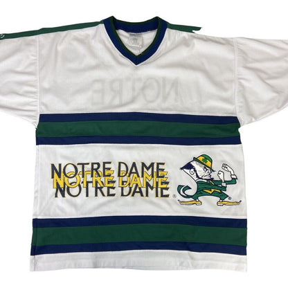 VTG 90s White, Green & Blue Twins Apparel Notre Dame Fighting Irish Jersey XXXL