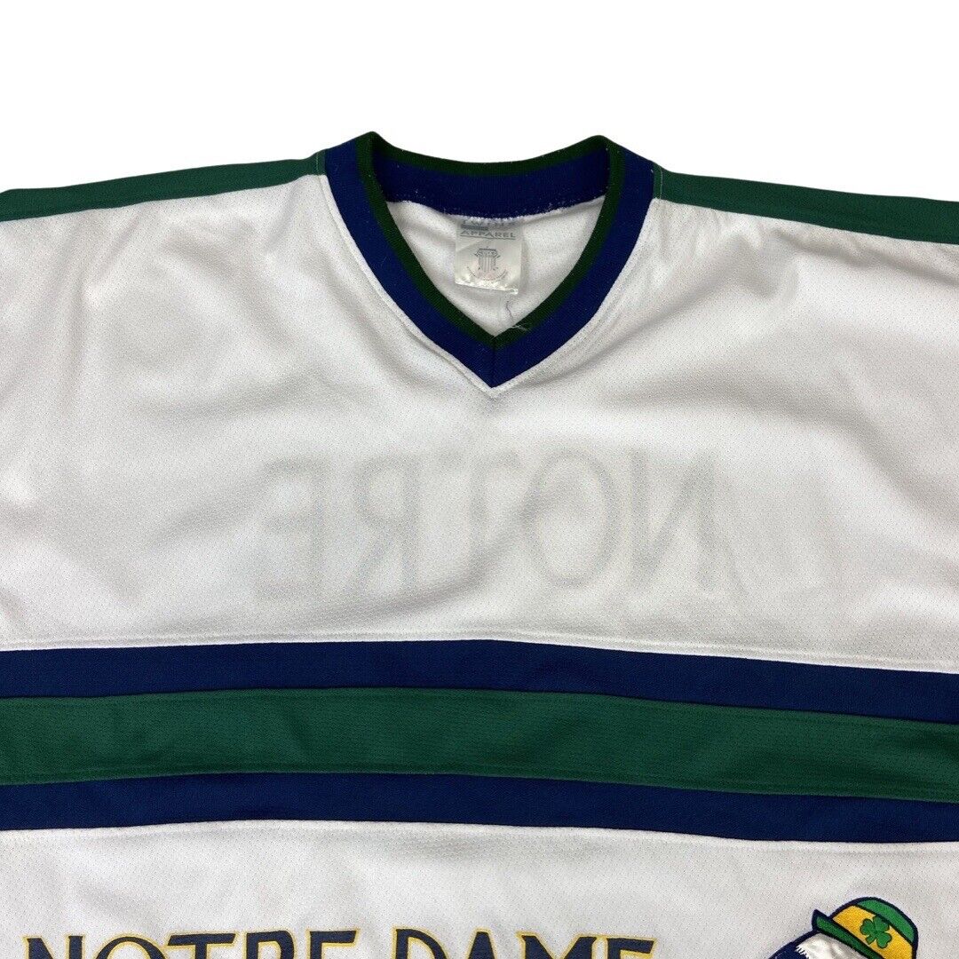 VTG 90s White, Green & Blue Twins Apparel Notre Dame Fighting Irish Jersey XXXL