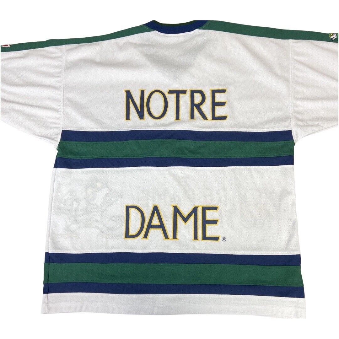 VTG 90s White, Green & Blue Twins Apparel Notre Dame Fighting Irish Jersey XXXL