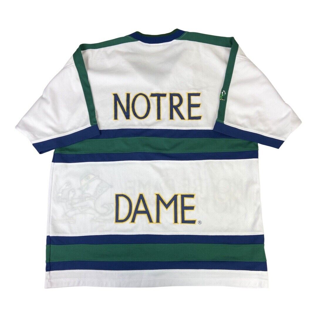VTG 90s White, Green & Blue Twins Apparel Notre Dame Fighting Irish Jersey XXXL